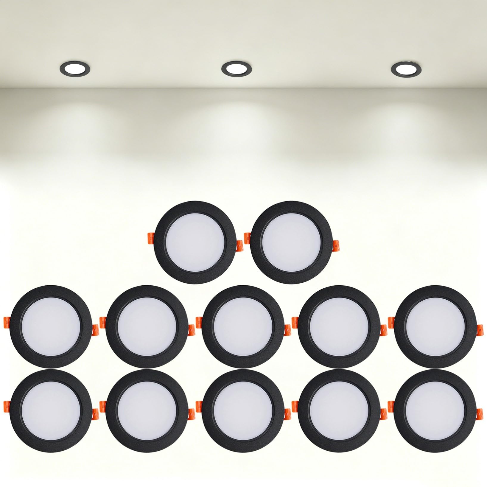 VOGHMOLD 12W Ultra Slim LED Downlight Recessed Ceiling Light 4 inch, 4000K Spot Lights Black Aluminum Trim, Cut Φ110-130mm, AC110-240V Panel Lighting for Office Hallway Closet, 12 Pack