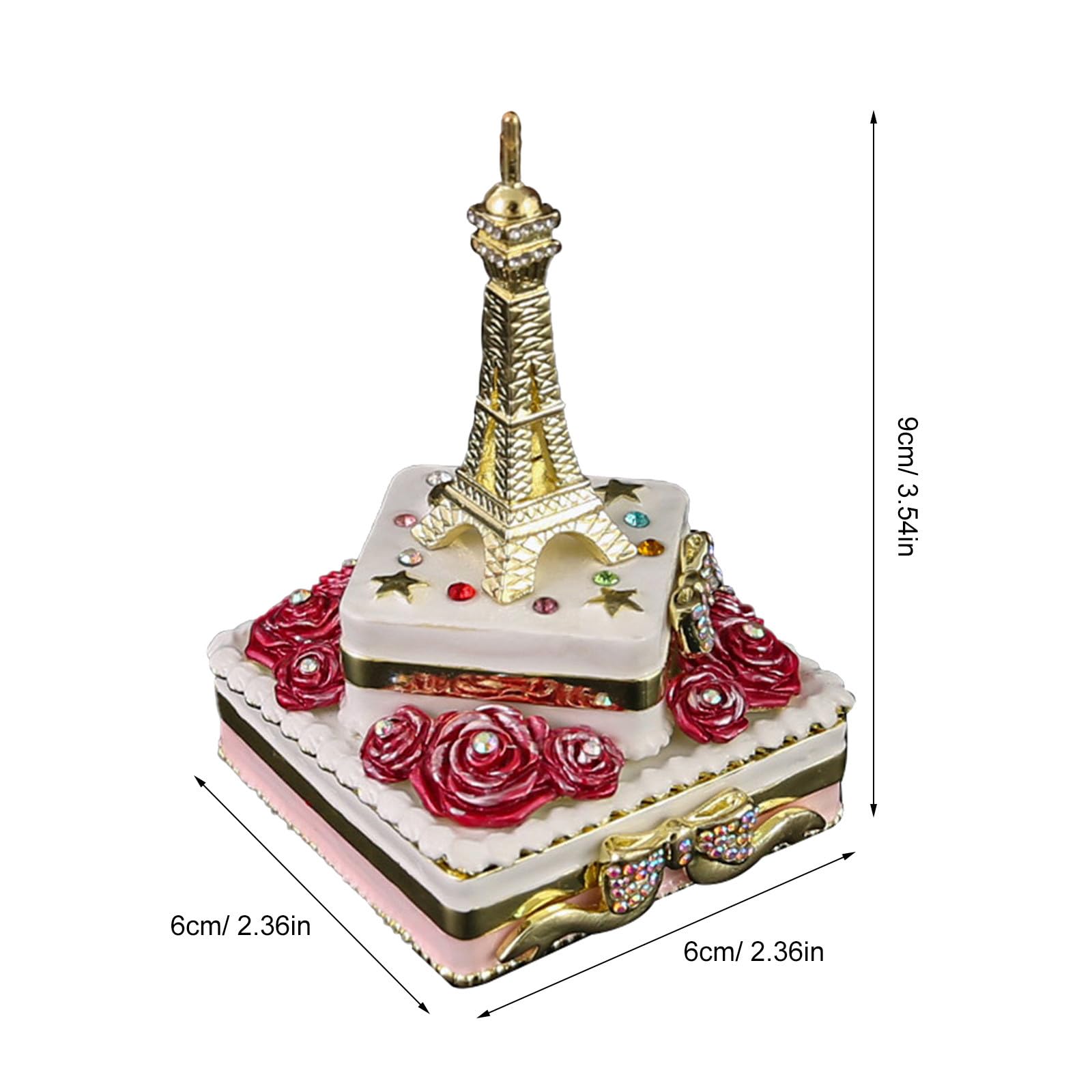 Caja de baratijas de esmalte pintado para decoración del hogar, con forma única de la Torre Eiffel, organizador de joyas coleccionable para guardar anillos, pendientes y collares.
