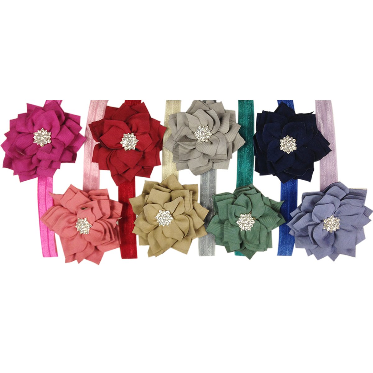 Set of 8 Assorted Starry Flower Shimmer Baby Headbands