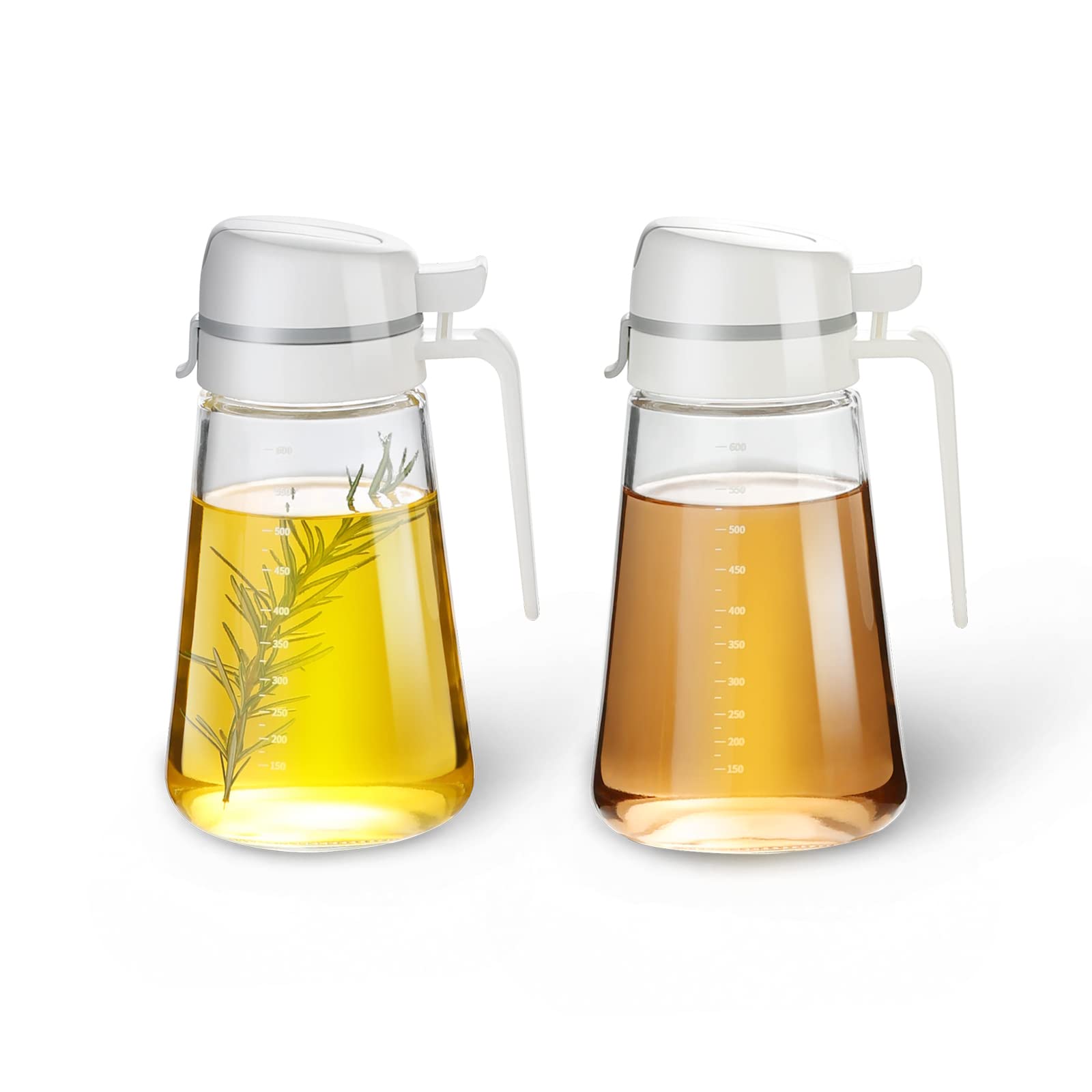 Oil Bottle, Seasoning Container, Oil Dispenser, No Dripping, Automatic Opening, Container, Oil Pot, Glass, Kitchenware, Liquid Seasoning, Refill, Soy Sauce, Olive Oil, Salad Oil, Vinegar 2 x White Beige 650ml