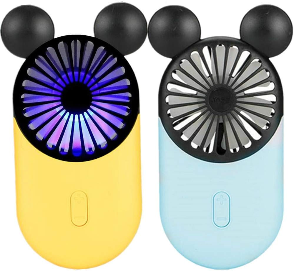 Kbinter Cute Personal Mini Fan, Handheld & Portable USB Rechargeable Fan with Beautiful LED Light, 3 Adjustable Speeds, Portable Holder, for Indoor Outdoor Activities, Cute Mouse 2 Pack (Yellow+Blue) Kbinter Cute Personal Mini Fan, Handheld & Portable USB Rechargeable Fan with Beautiful LED Light, 3 Adjustable Speeds, Portable Holder, for Indoor Outdoor Activities, Cute Mouse 2 Pack (Yellow+Blue)