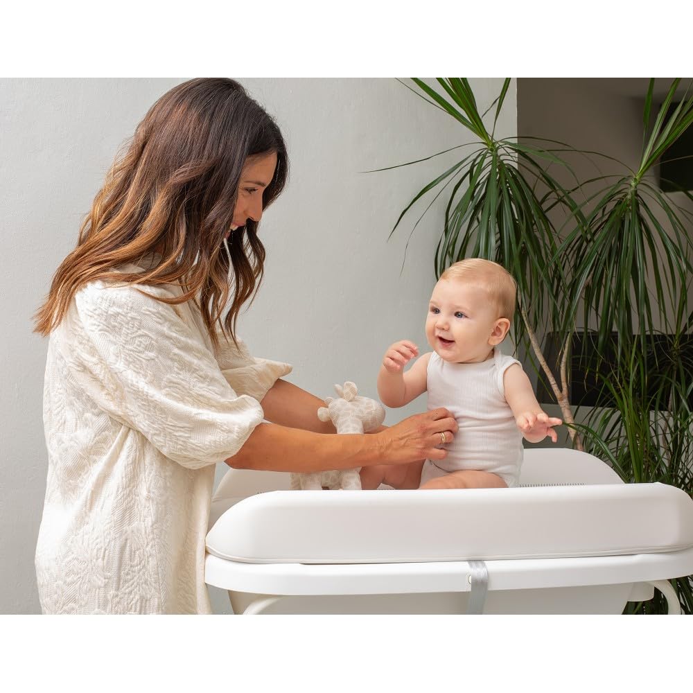 Interbaby Bañera Bebé Cambiador Plegable Patas, Ruedas, Hamaca (Dino) | Bañera con cambiador 2 en 1, hamaca anatómica extraíble, patas antideslizantes, altura ergonómica, portátil