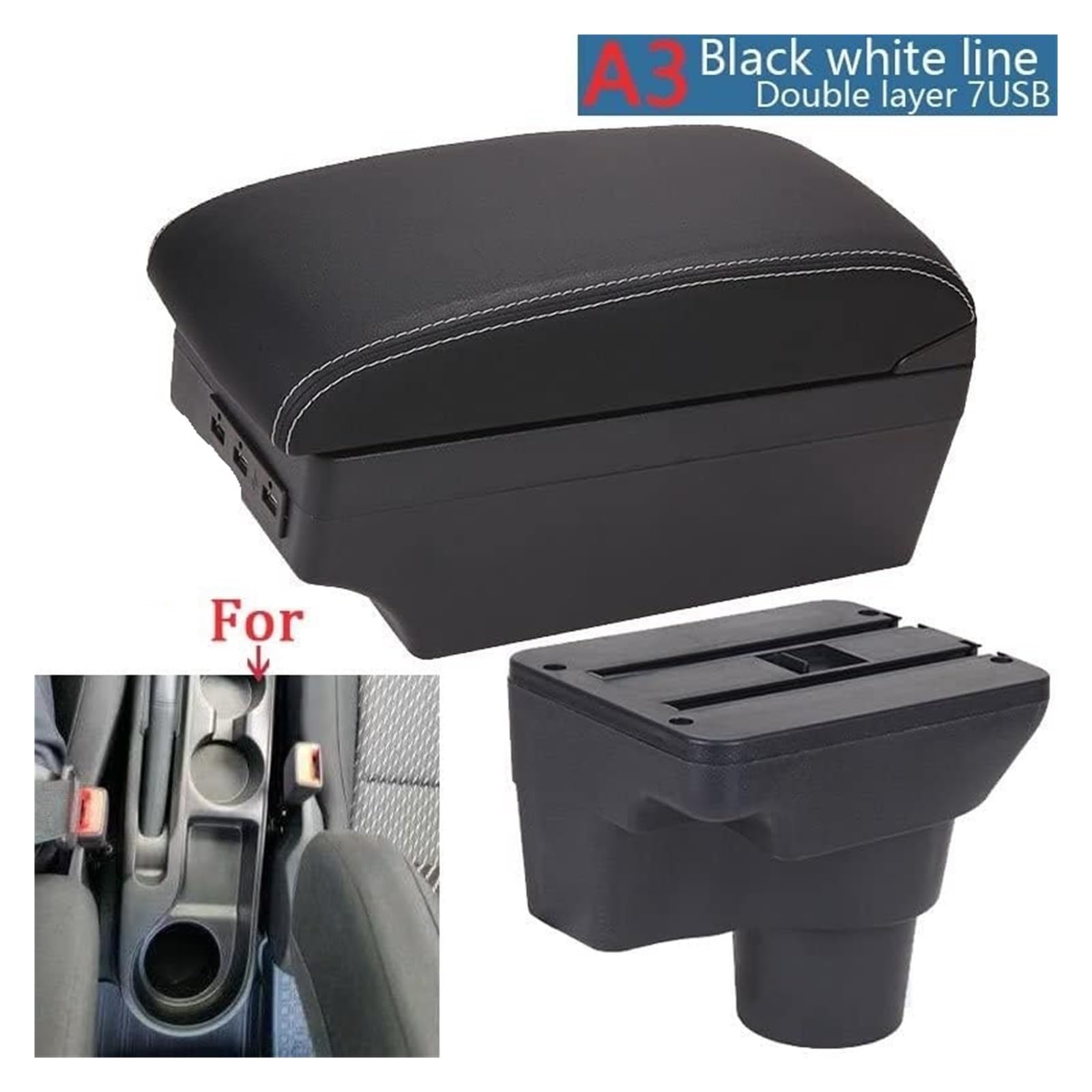 Cassetto Portaoggetti Per Kia Per Rio 4 X Per X-Line 2016 2017 2018 2019 2020 2021 Bracciolo Per Auto Accessori Per Dettagli Interni(A3 7 USB)