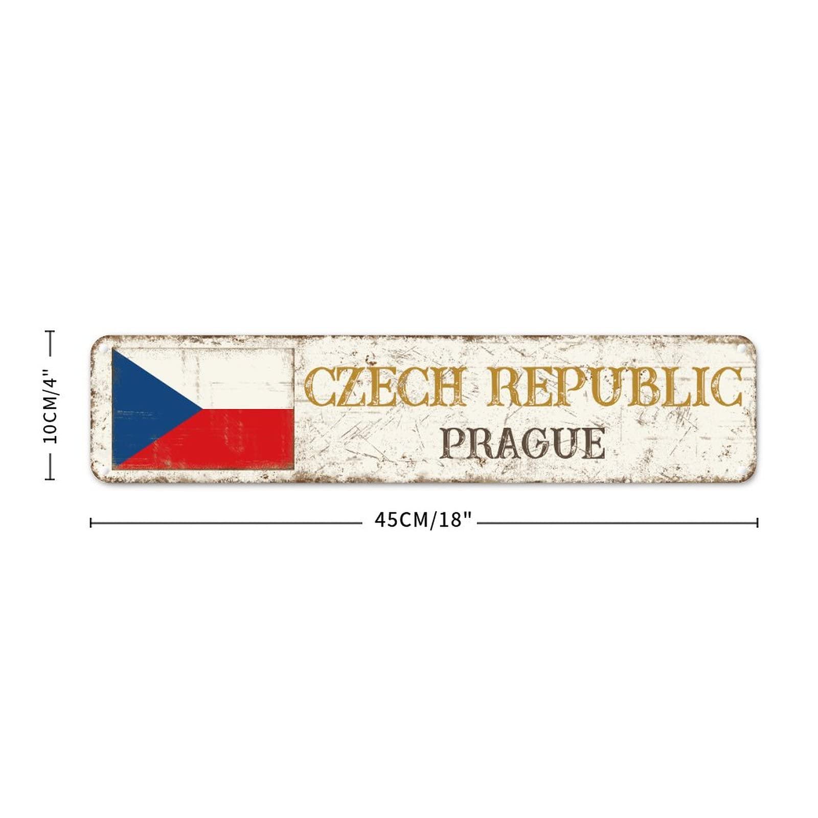 Czech Republic Country Souvenir Metal Sign Wall Art City Souvenir Prague Metal Art Sign National Flag Czech Republic Rustic Shabby Chic Signs Quality Sign for Living Room Front Porch 18x4in