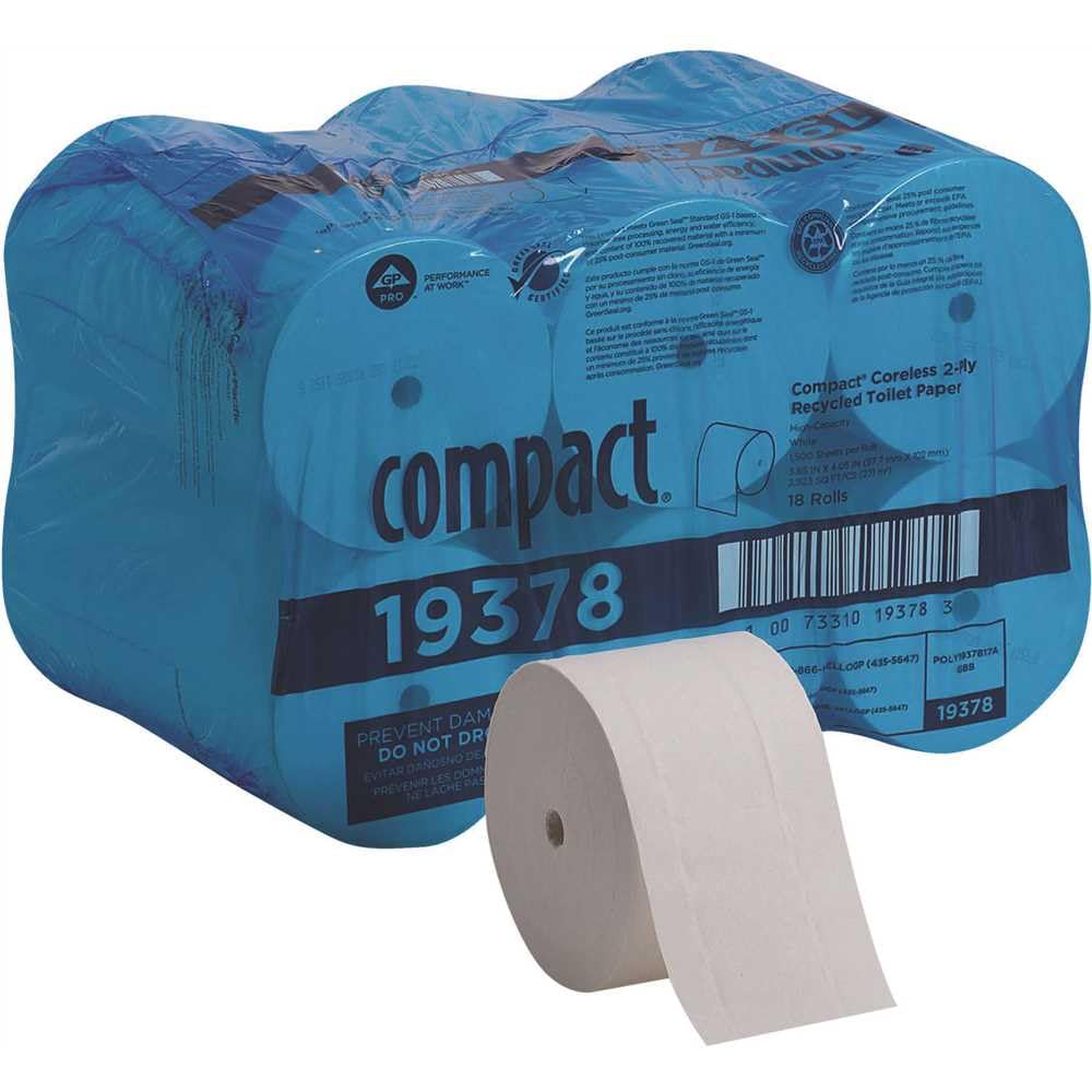 COMPACT 19378 White Coreless 2-Ply High Capacity Toilet Paper - Pack of 18