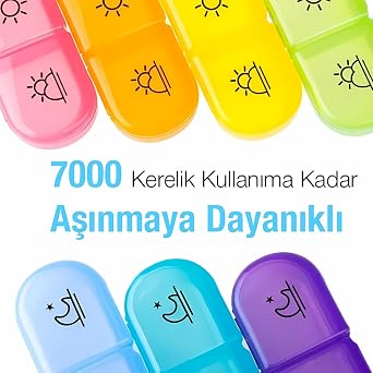 Polham 7 Günlük 21 Gözlü Haftalık İlaç, Hap Saklama Kutusu, Kitlenir Kapaklı, BPA İçermez Saklama Kutusu Cok Renkli