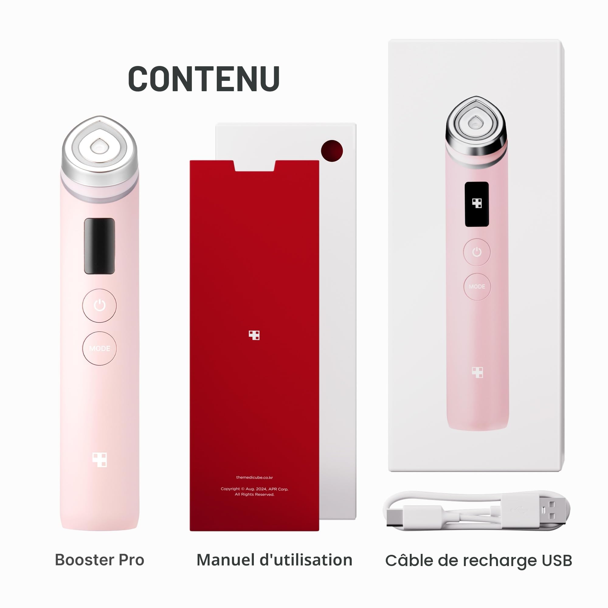 medicube Age-R Booster Pro | 6-in-1 Real Glass Glow Beauty Massager | Looking Glass Skin | Korean Skin Care, Pink