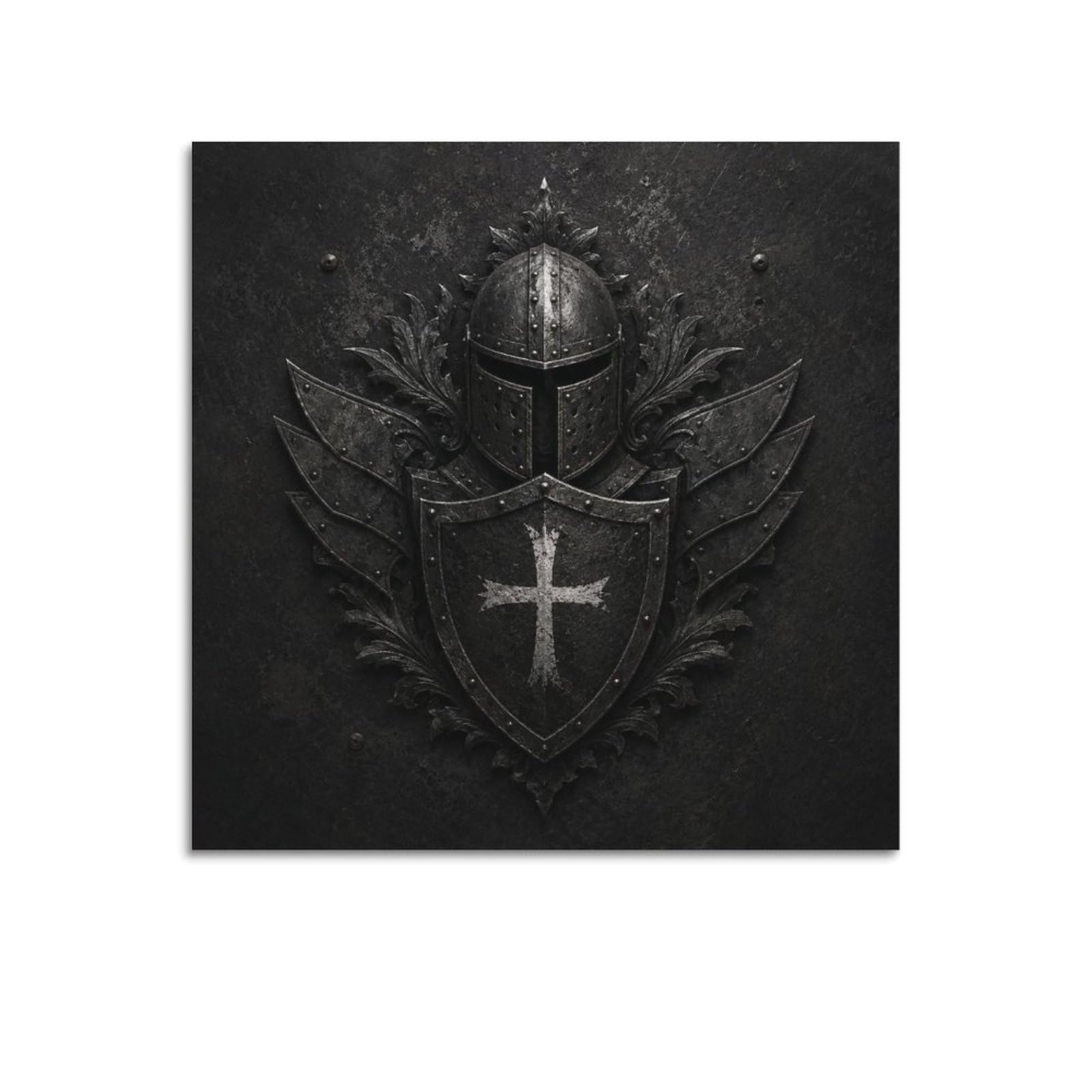 XKUGA Dark Monochrome Teutonic Emblem Gothic Shield Poster Armor Modern Decorative Canvas Prints - Ideal Wall Art for Family, Man Cave, Game Room, Boys & Girls Bedroom 16x16inch(40x40cm)