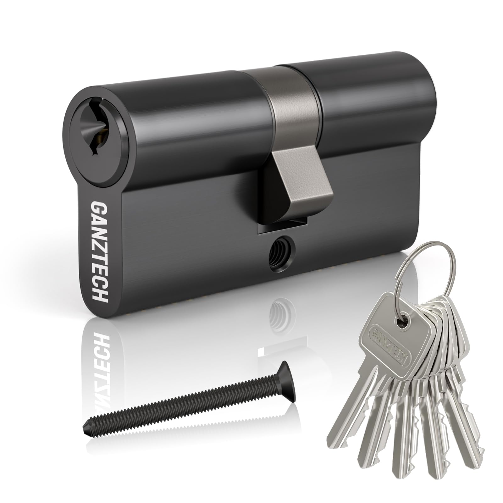GANZTECH 30/30 (60mm),Black Door Barrel Lock,Key Key with 5 Standard Keys,Aluminum Alloy Euro Cylinder Lock,Secure Stable for Wooden,Composite Doors and UPVC