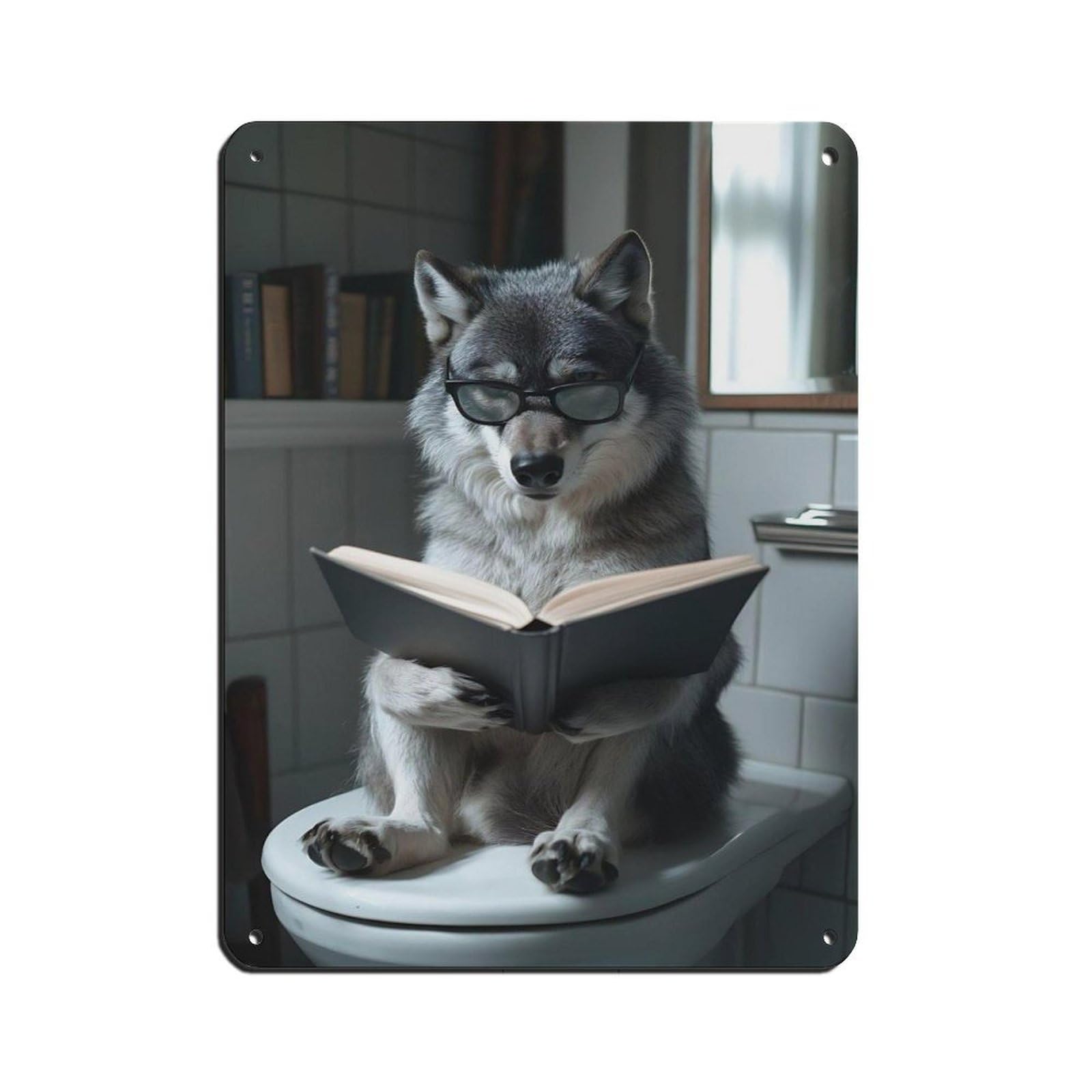 Wolf Reading Book, Funny Animal Art Retro Poster Metal Tin Sign Chic Art Retro Iron Painting Bar People Cave Cafe Family Garage Poster Wall Decoration 12x16inch(30x40cm)
