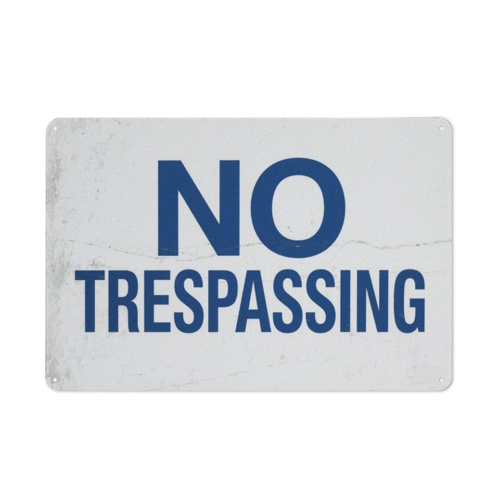 peiyeety No Trespassing Metal Tin Sign Private Property Security White Blue Durable Aluminum Weatherproof Wall Plaque for Home Farm Ranch Private Land Protection Zone 6x8 Inch