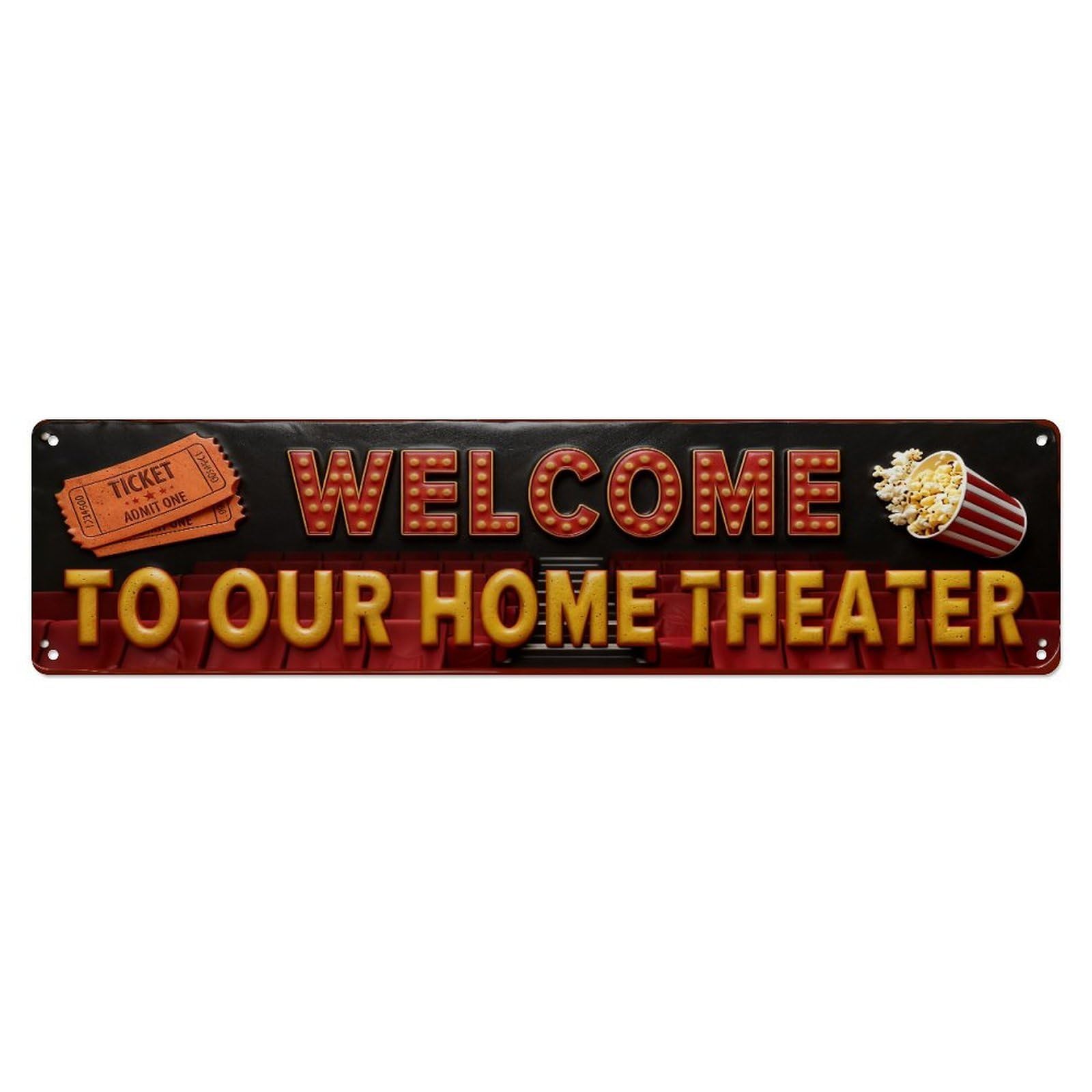Iageret Vintage Welcome Home Theater Sign Metal Tin Sign Retro Wall Decor, Bar Garage Cafe Kitchen Home Wall Art Poster Decoration 4X16inches