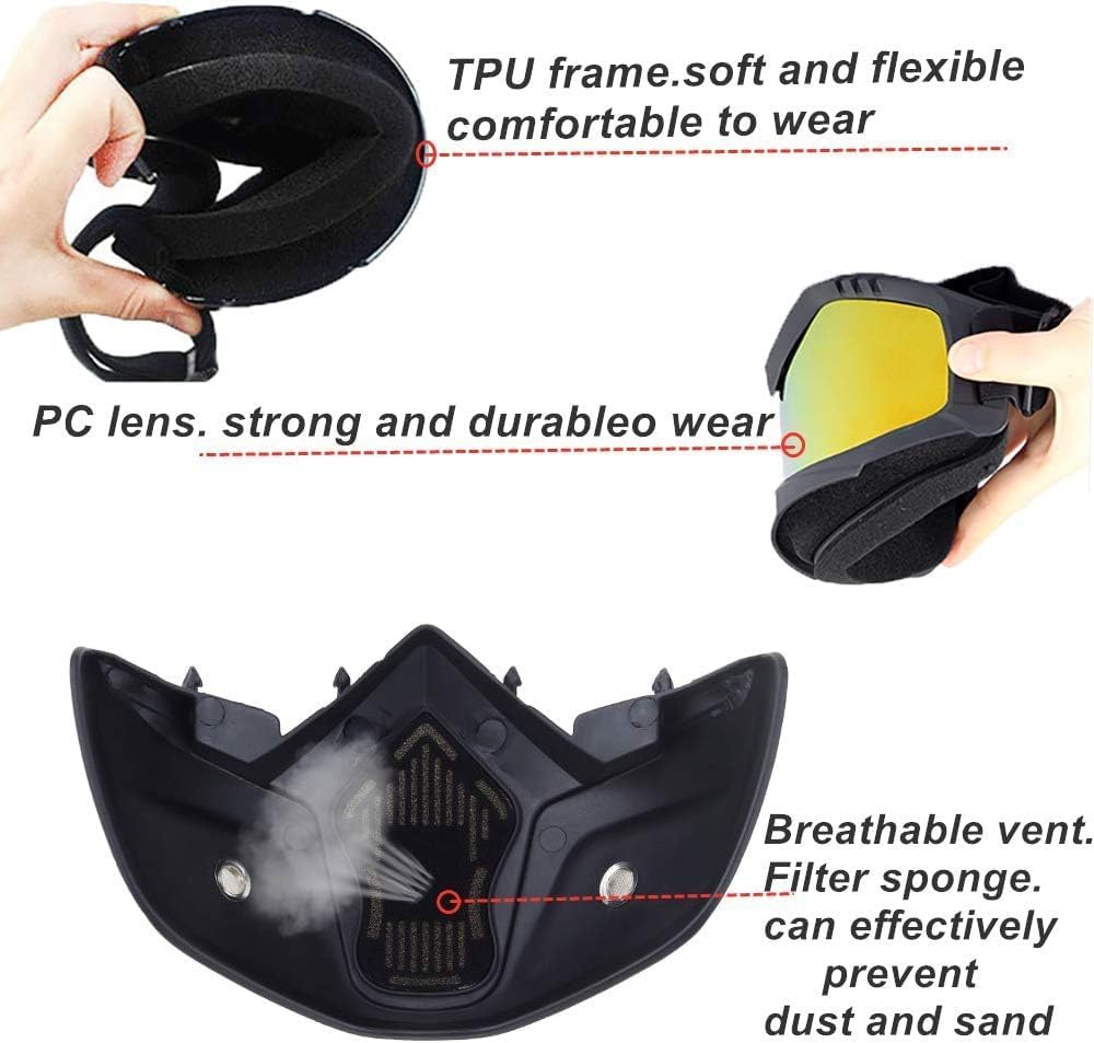 ARURA (LABEL) Motorcycle Goggle mask Anti Scratch UV Protective Face Mask, Bike Riding Goggles Mask with Detachable Face Mask, Adjustable Elastic Strap Goggles Mask for Helmet (Rainbow) 4