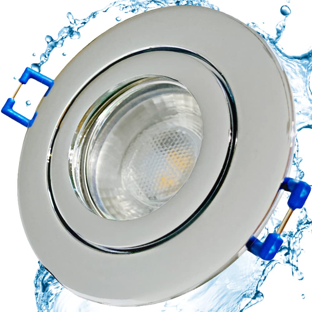 LED Bad Einbaustrahler 12V inkl. 7 x 5W LED LM Farbe Chrom IP44 LED Einbauleuchten Neptun Rund 3000K Deckenspots