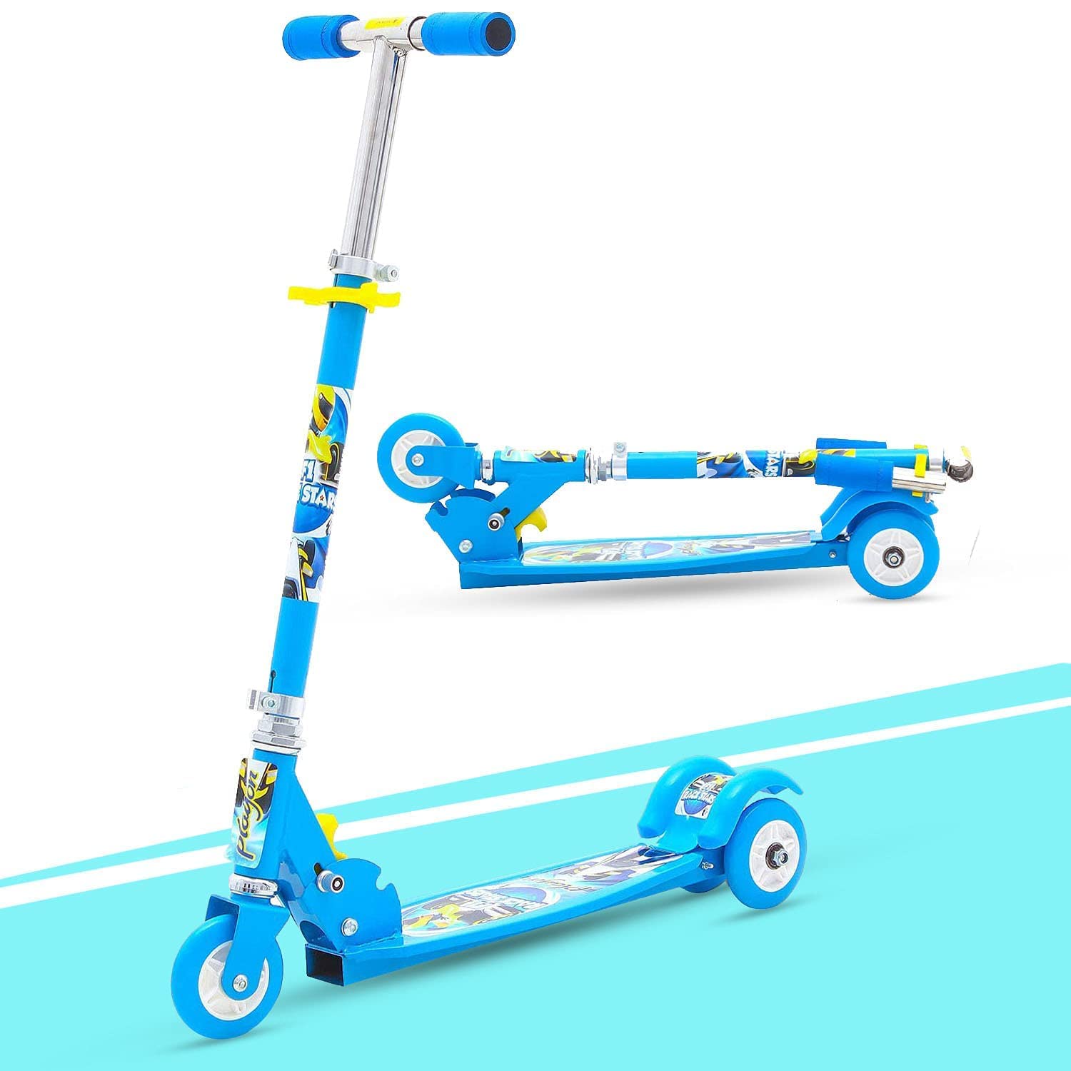 Magicwand® Metallic Jumbo Size Large 3 Wheel Height Adjustable Scooter for Kids【Made in India】【Ocean Blue】-image-0