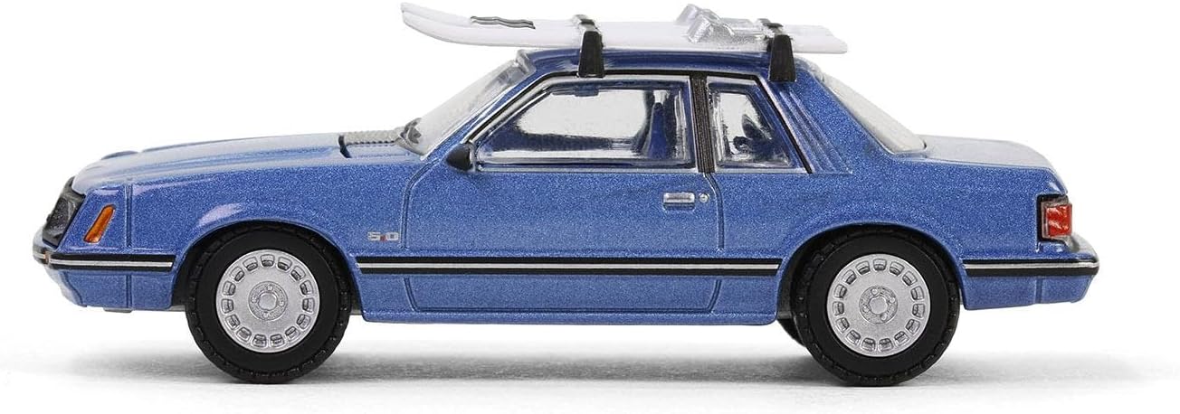 Greenlight 1/64 1981 Mustang GHIA Coupe with Ski Roof Rack Blue Hobby 30510