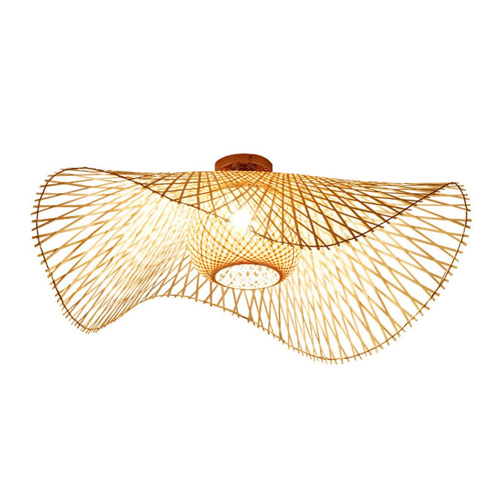 OZBMA Industrial Semi Flush Mount Lighting Bamboo Shade Sconce Lamp Natural Wicker Finish Large Wall Spotlight Living & Dinning Room Woven Hanging Pendant Lighting,33.4in (size_name 55cm/22in)