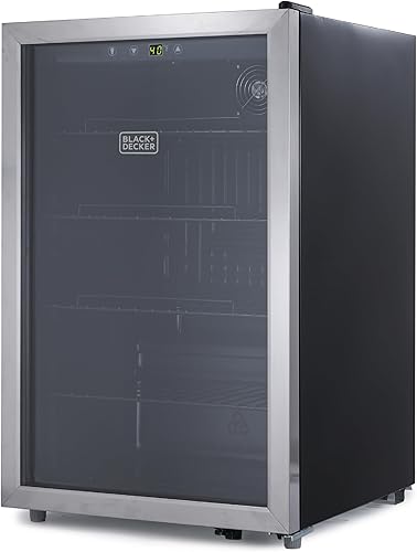 BLACK+DECKER Refrigerador de bebidas de 4.4 pies cúbicos, refrigerador de bebidas con puerta de vidrio de doble panel, refrigerador de bebidas y