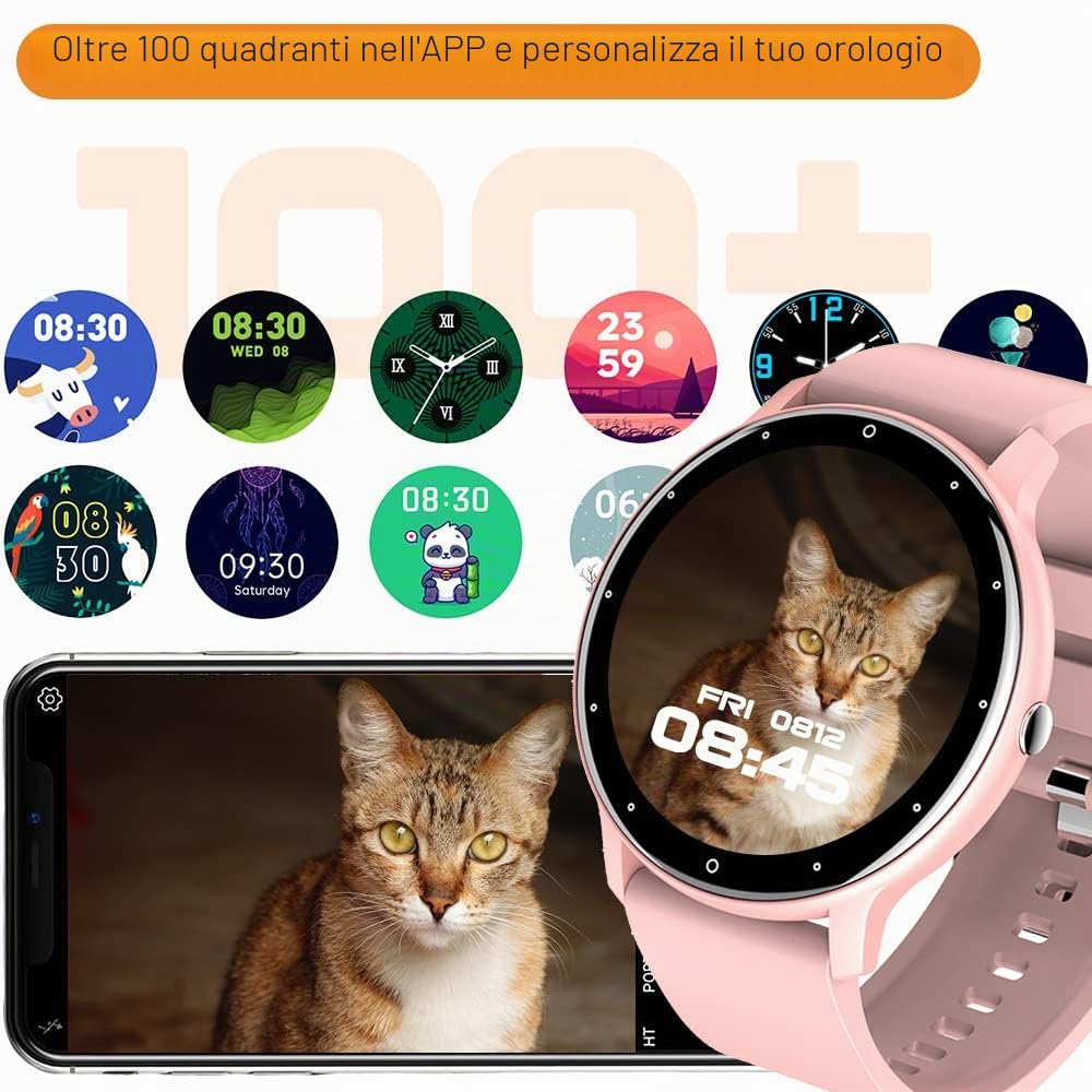 0,8cm Ultra Sottile Orologio Intelligente Tracker di Fitness Contapassi con Funzioni Monitoraggio di Frequenza Cardiaca, Pressione Sanguigna, Ossigeno nel Sangue e Sonno, Notifica Push Messaggio
