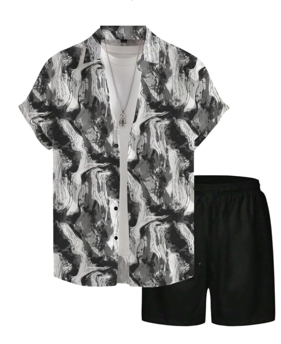 Printed Co-Ord Set for Men's | Casual Plus Size Shirt & Shorts Night Suit Set | Lounge-wear Nightdress Pajama Set for Men's | Night Wear, Beach Wear-image-12