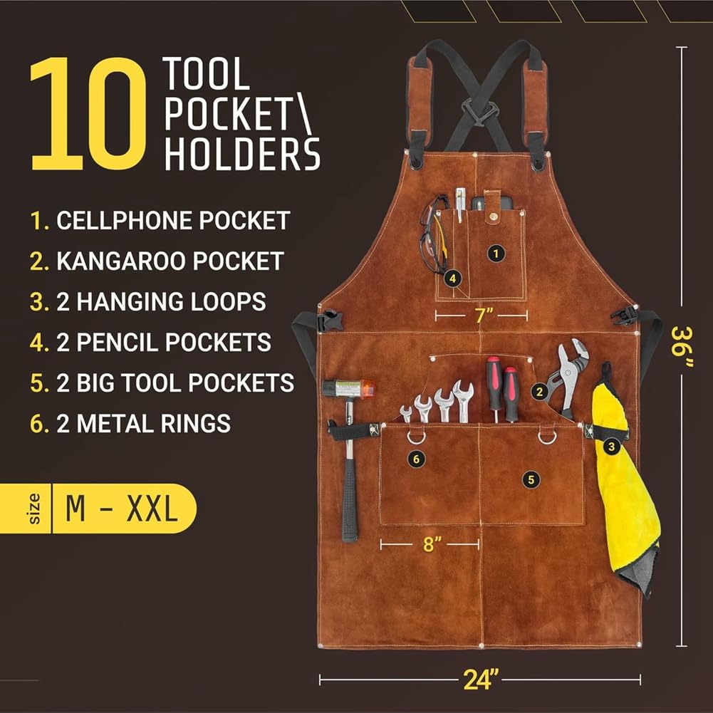 Tablier d'atelier avec poche à outils, tablier de travail en bois robuste pour homme pour forgeron, menuisier, taille M-XXL