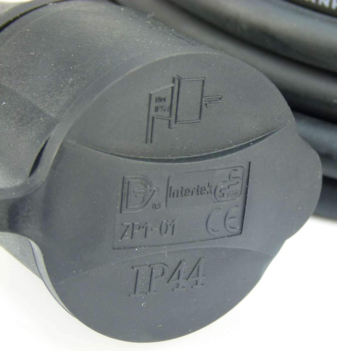 5 x 10,0 m Schuko Baustellen-Verlängerungskabel IP44 H07RN-F 3G1,5, schwarz (für den Außenbereich und den Einsatz auf Baustellen) (5, 10 m Verlängerungskabel IP 44)