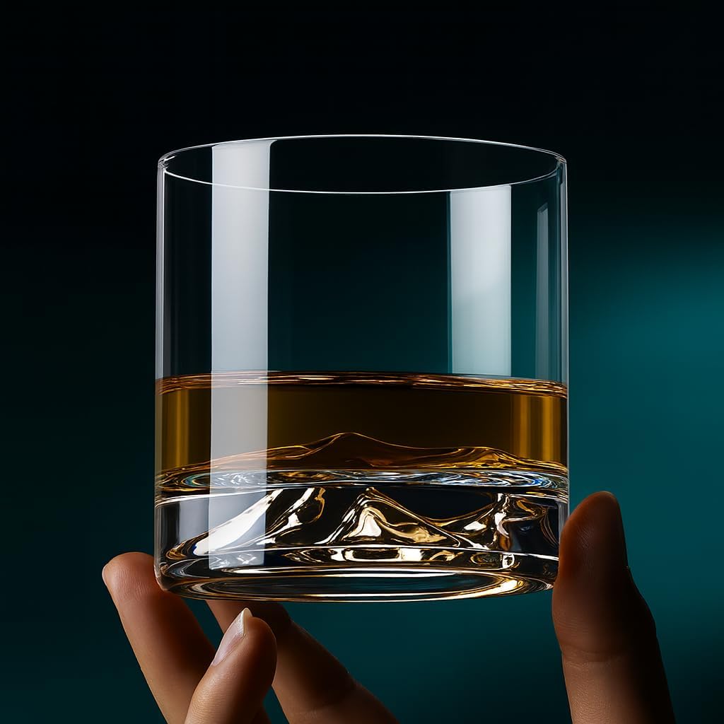 Mountain Whiskey Glass – 11oz Lead-Free Crystal Tumbler with 3D Mountain Base, Heavy Thick Bottom Rocks Glass for Bourbon, Scotch, Cocktails & Home Barware - Image 6