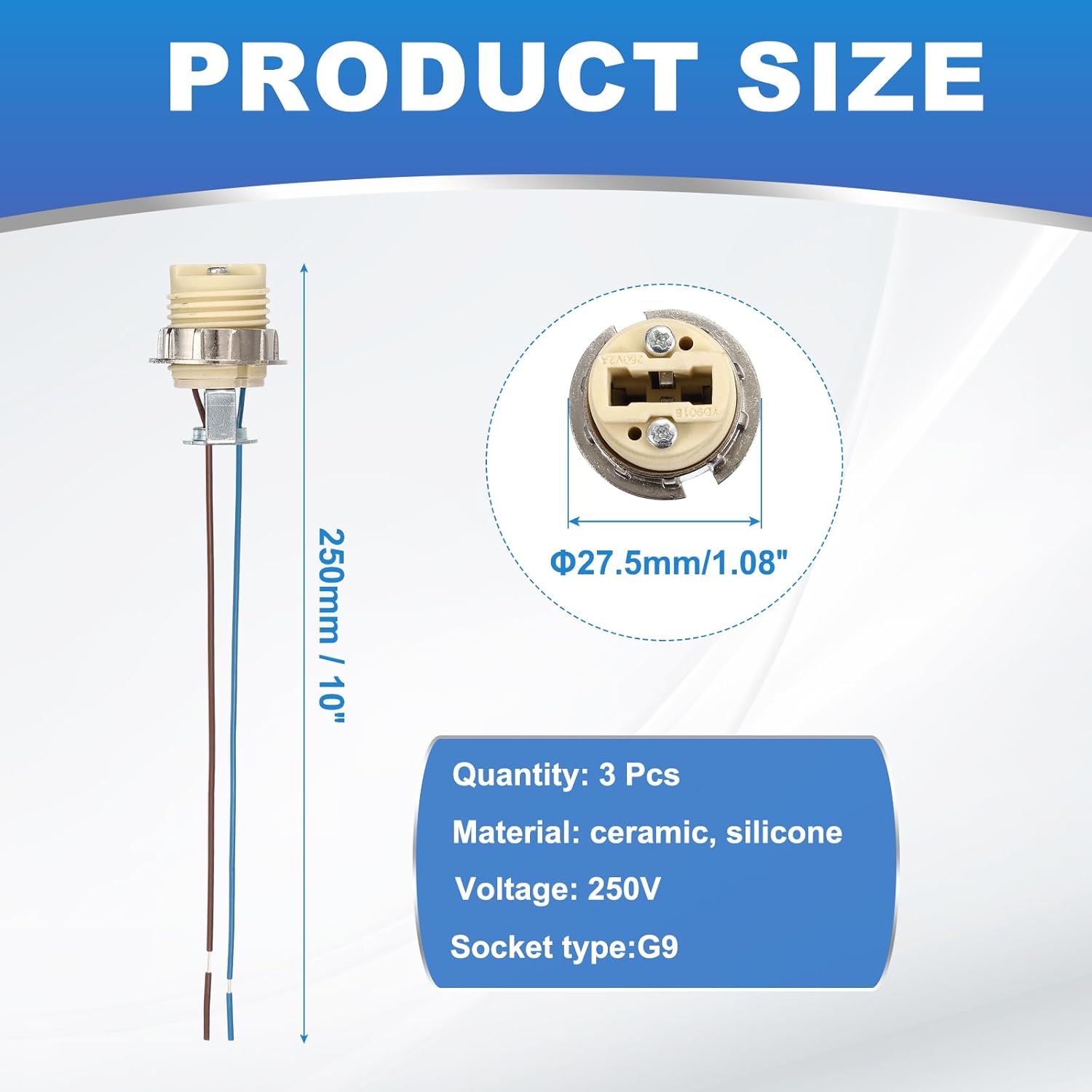 G9 Ceramic Base Socket, 10Inch 3Pcs - Ceramic Lamp Holder, 250V Heat Resistant White G9 Bulb Socket for LED Halogen CFL Bulbs, for Chandelier Pendant Light