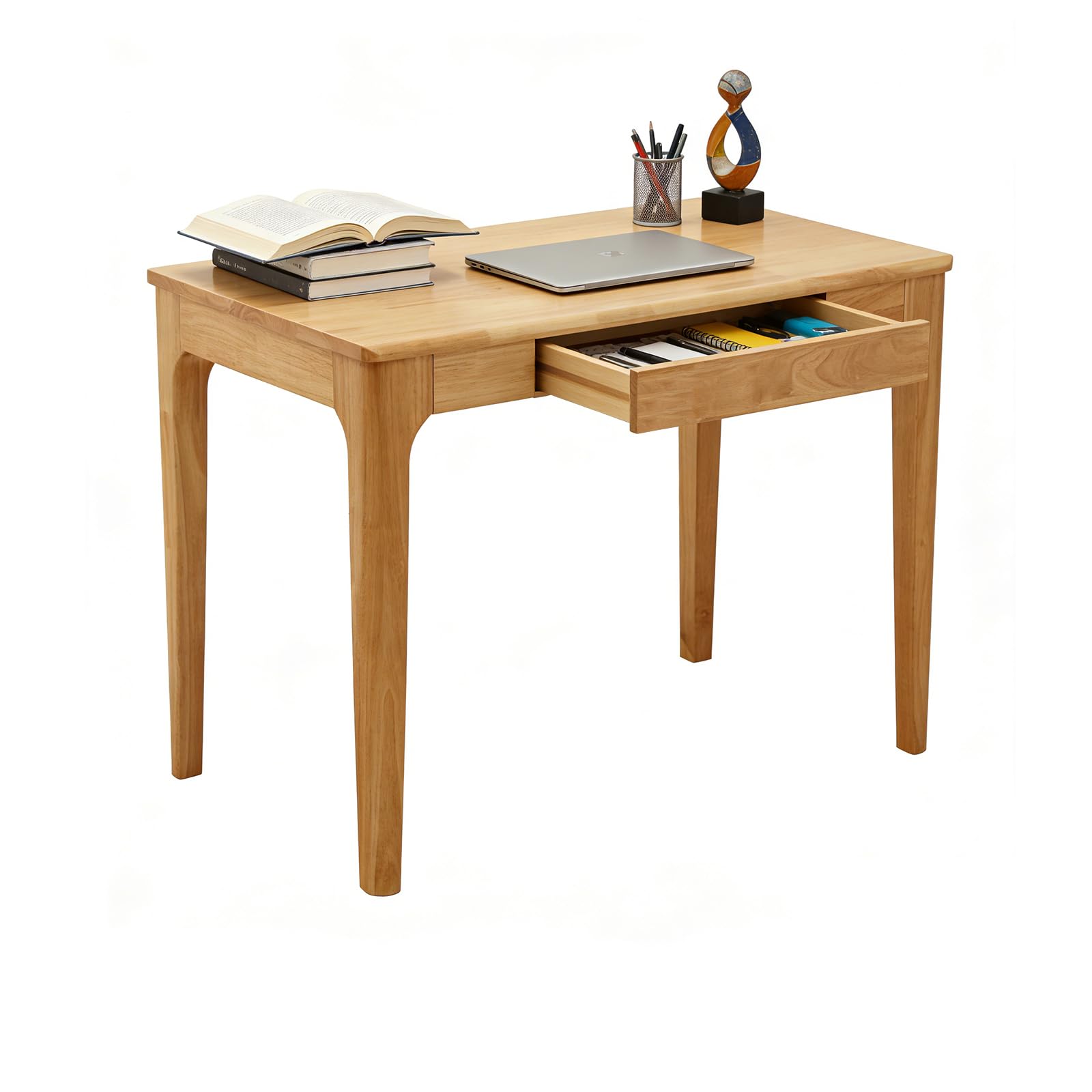 Small Desk with Drawers, Solid Wood Computer Desk for Small Spaces, Gaming Study Home Office Desks for Work, Student PC Desk for Bedroom(Natural,80cm)