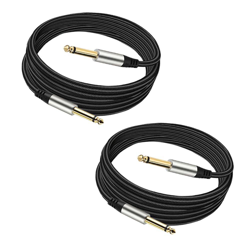 Yueyinpu Pack of 2 Guitar Cables 1/4 Inch Instrument Cable with 6.33mm Straight TS Jack (6.6 Feet-2 Pack)