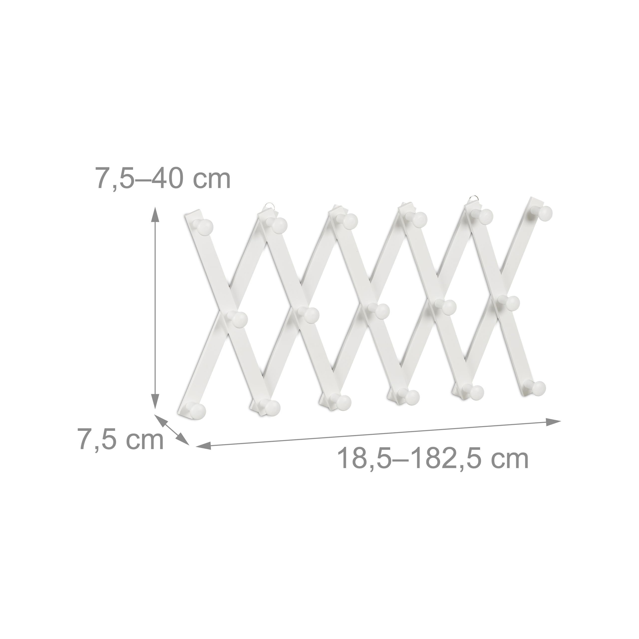 Portemanteau Mural Réglable En Bois - 17 Crochets - Blanc - Pliable, Pour Entrée, Chambre, Salle De Bain