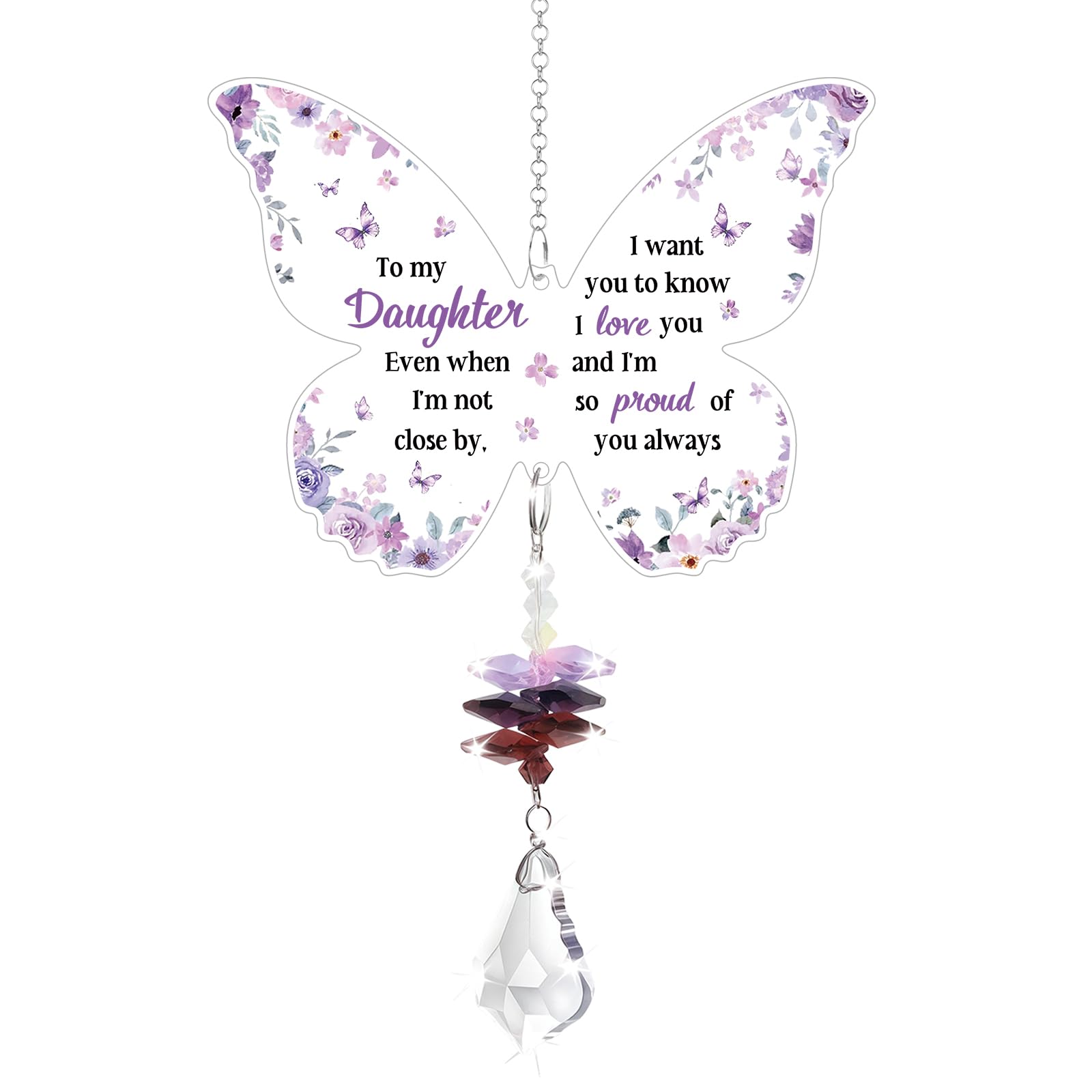 Daughter Gifts, Butterfly Crystal Suncatcher, for Daughters, Daughter Birthday Gifts, Present for Wedding Graduation Easter Valentines From Mum and Dad