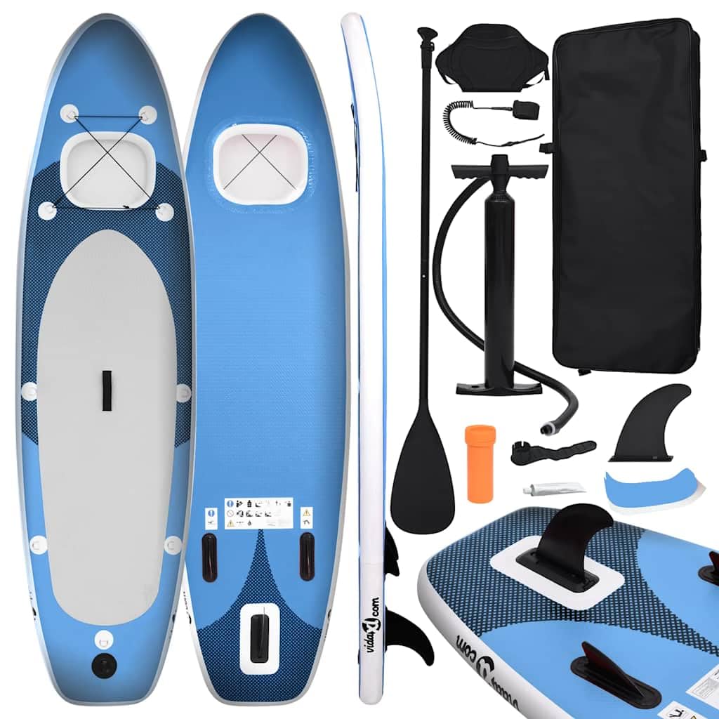 Aufblasbares SUP Board Set 300x76x10 cm mit Sichtfenster, Stand Up Paddle Board inkl. Sitz, Paddel, Pumpe, Leash und Tasche für Einsteiger