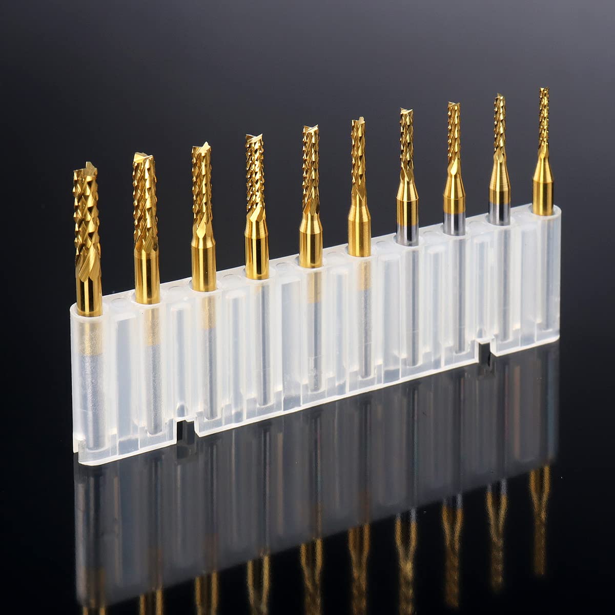10 Stück Schaftfräser CNC-Fräser-Bits, 1/8 Zoll Schaft Fräswerkzeug Gravur Fräser Schaftfräser, 1,5–3,175 mm Titanbeschichtung CNC-Fräser-Bits