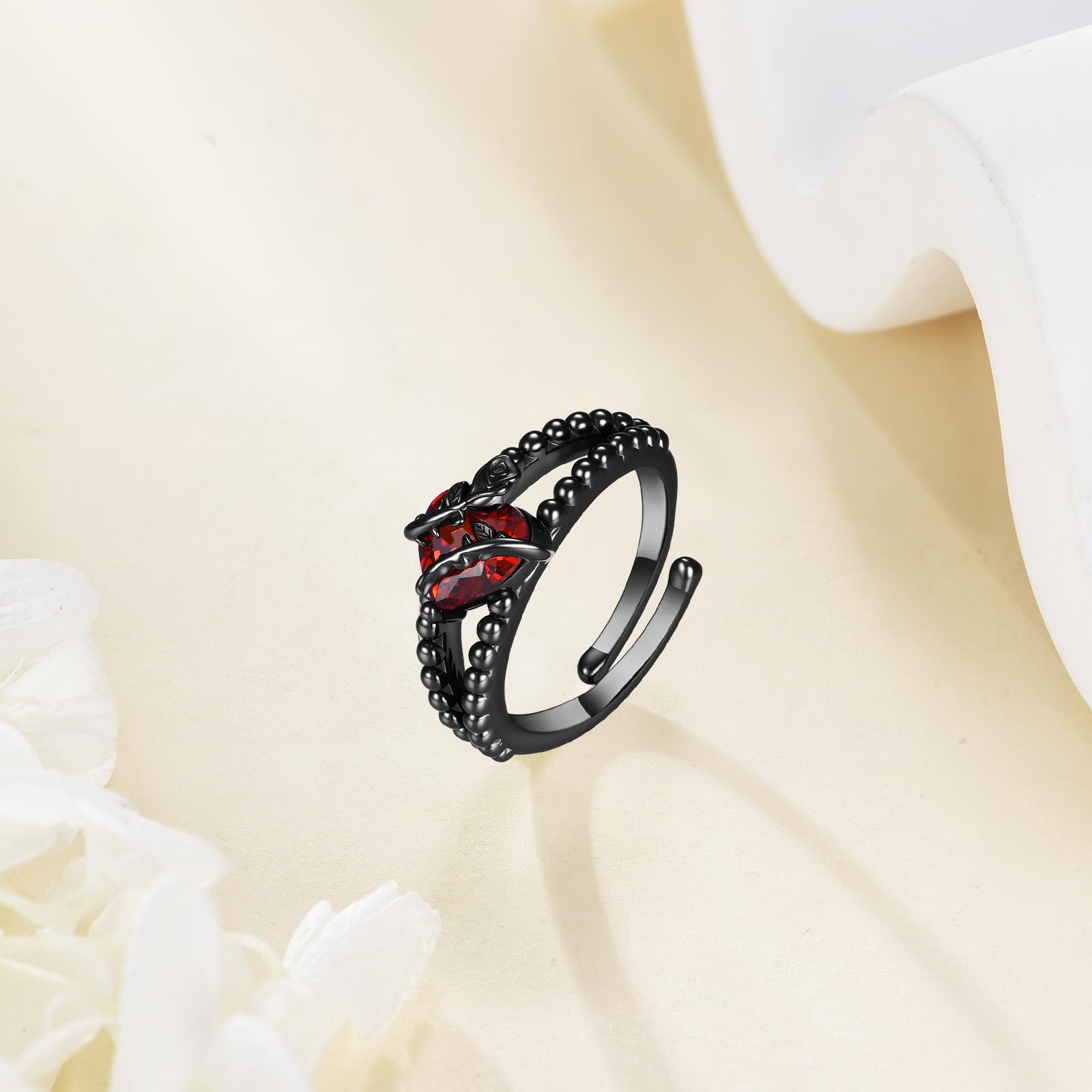 DAYLINLOVE Schwarze Rose Ring 925 Sterling Silber Gothic Rot Herz/Kreuz Daumen Ring Goth Rose Schmuck Geschenke für Damen Frauen Mädchen Mama