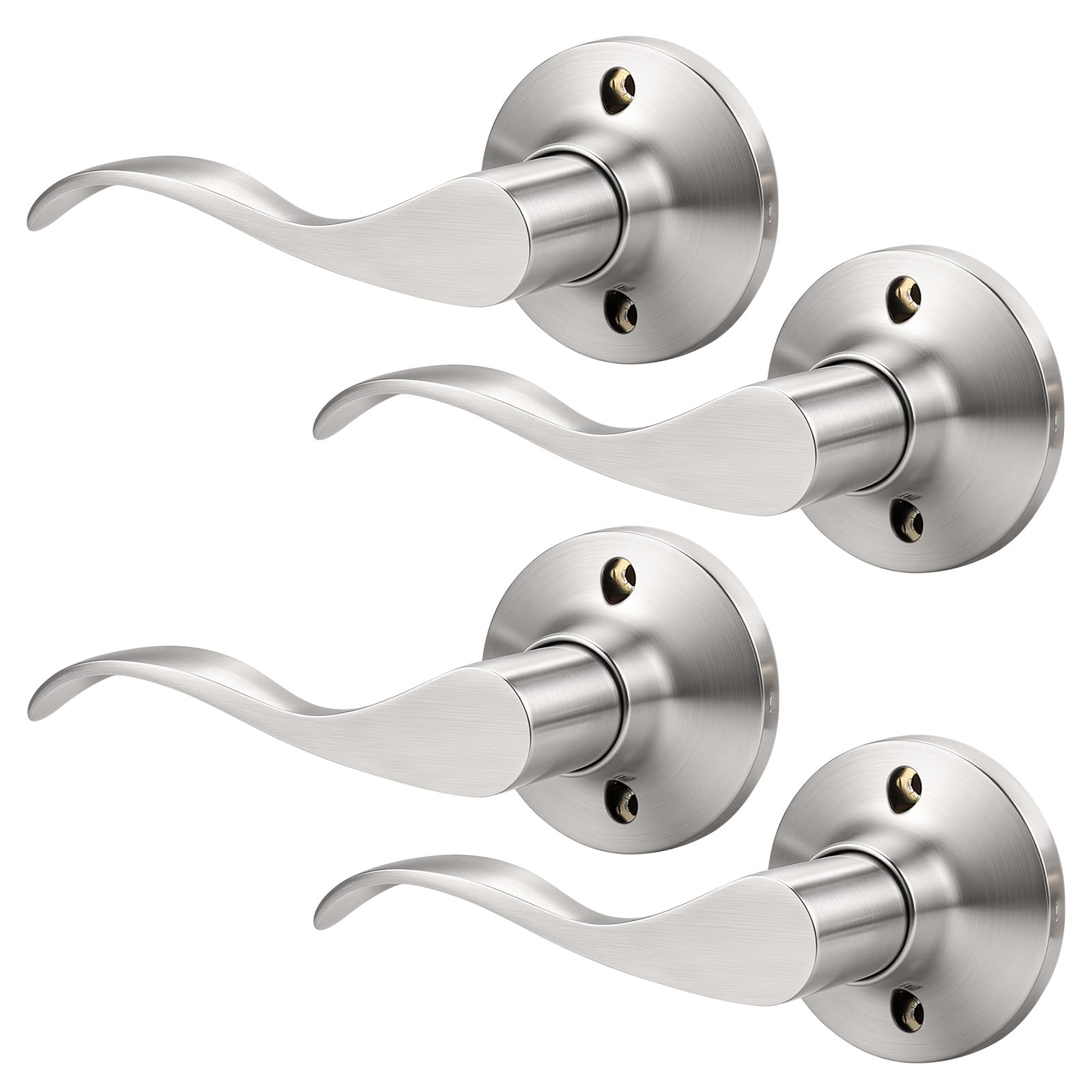 Mengico 4 Pack Satin Nickel Dummy Door Lever, Single Left Side Door Handle for Closets, Non-Turning Pull Only Lever Set, Wave Style Interior Door Knob