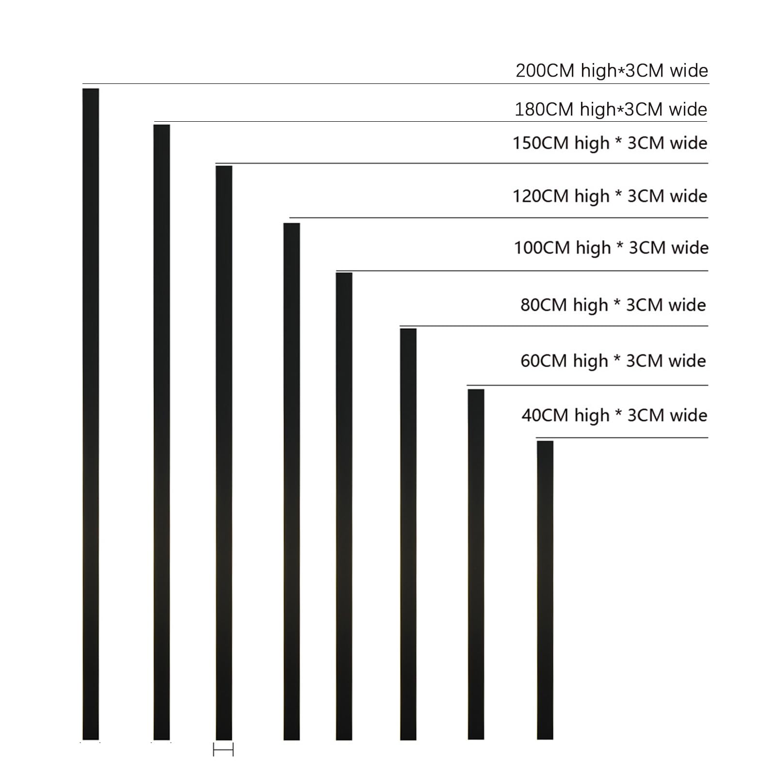 Wandleuchte für den Außenbereich, IP65 mit LED, moderne Veranda, Veranda, Innenbereich, Schwarz, 200 cm, für Garten, Bureau, Skalier, Allée (80 cm, Chau)