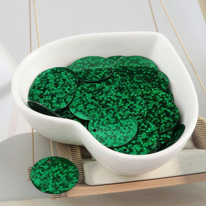 Cekiny do przyszywania, Wielokolorowe, okrągłe, holograficzne, luźne cekiny o średnicy 20 mm do rękodzieła i szycia, opakowanie 90 sztuk(Dark Green)