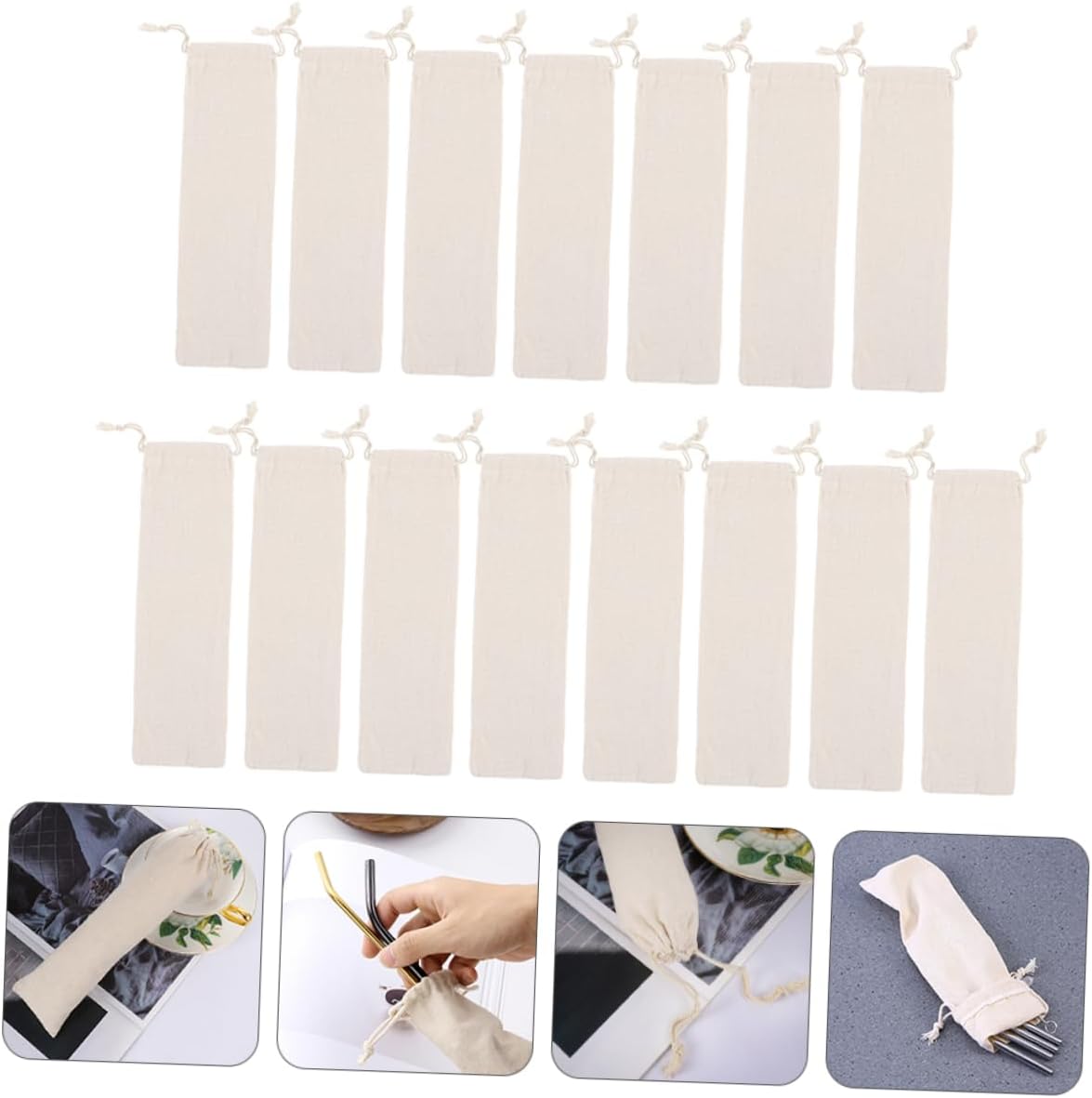 Cotton Straw Storage Pouch 15pcs Cotton Linen Drawstring Bag