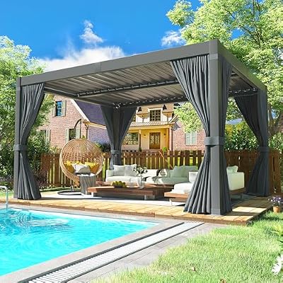 VIWAT Aluminum 10x12 FT Louvered Pergola, Outdoor Pergola with Adjustable Louvered Roof Outdoor Patio Shade Cover, Waterproof & Rustproof Aluminum Gazebo for Backyard and Garden, Gray