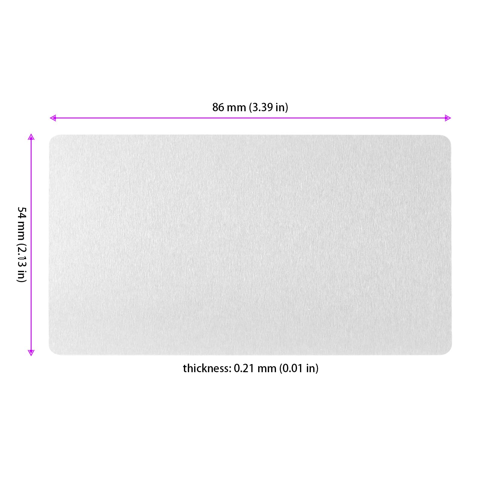 KEILEOHO 150 sztuk aluminiowych wizytówek, puste srebrne, 86 x 54 x 0,21 mm, metalowe wizytówki, aluminiowe puste wizytówki do biura, DIY, karty podarunkowe, oznaczenie laserowe
