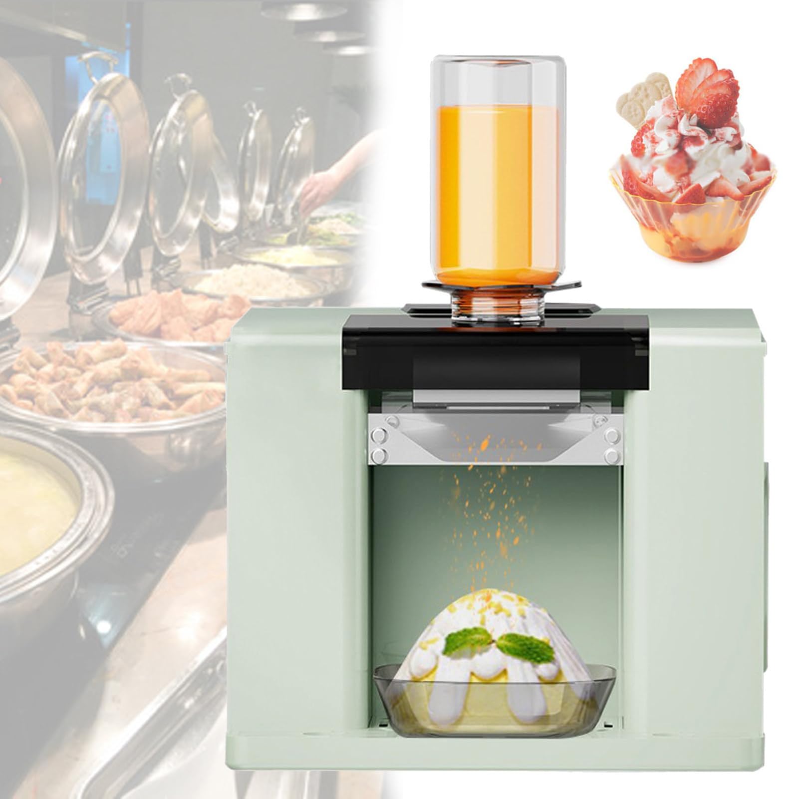 BOOZXCV Automatic Ice Shaver Machine, Electric Snow Cone Maker, Crushed Ice Crusher for Food Trucks, Restaurants, Milk Tea Shops, and Home Use (Green)