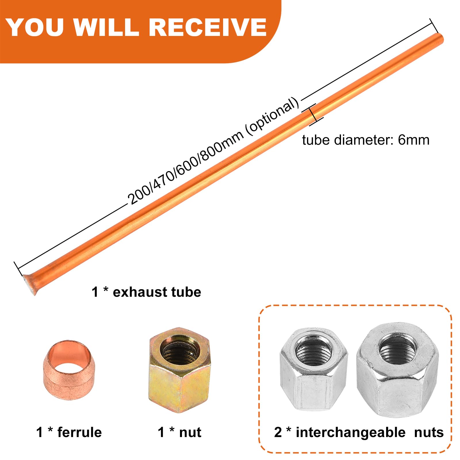 Tubo di scarico per compressore d'aria da 6 mm, tubo flessibile in alluminio per compressore d'aria, parti di ricambio per compressore d'aria (80 cm / 31,5 pollici)