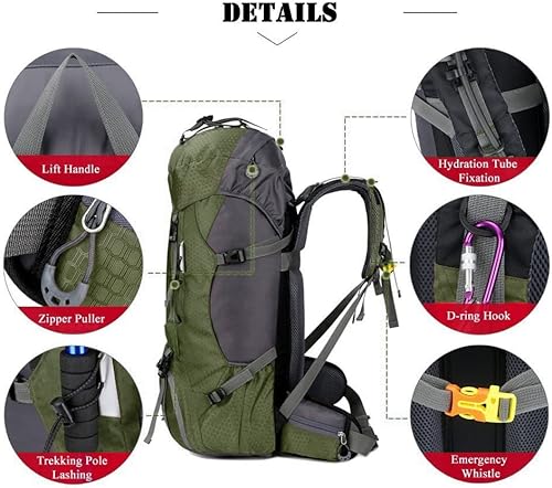 Miniatura 3 de Mochila de senderismo ligera impermeable de 60 L con cubierta de lluvia, mochila deportiva para viajes al aire libre para escalar, campamento, viajes