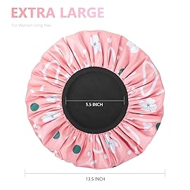 Aquior Shower Cap,Extra Large Triple Layer Bathing Cap with Dry Hair Function for Women Microfiber Terry Cloth Silky Satin 100%% Waterproof Reusable Long Hair Bath Caps (Pink Flora)