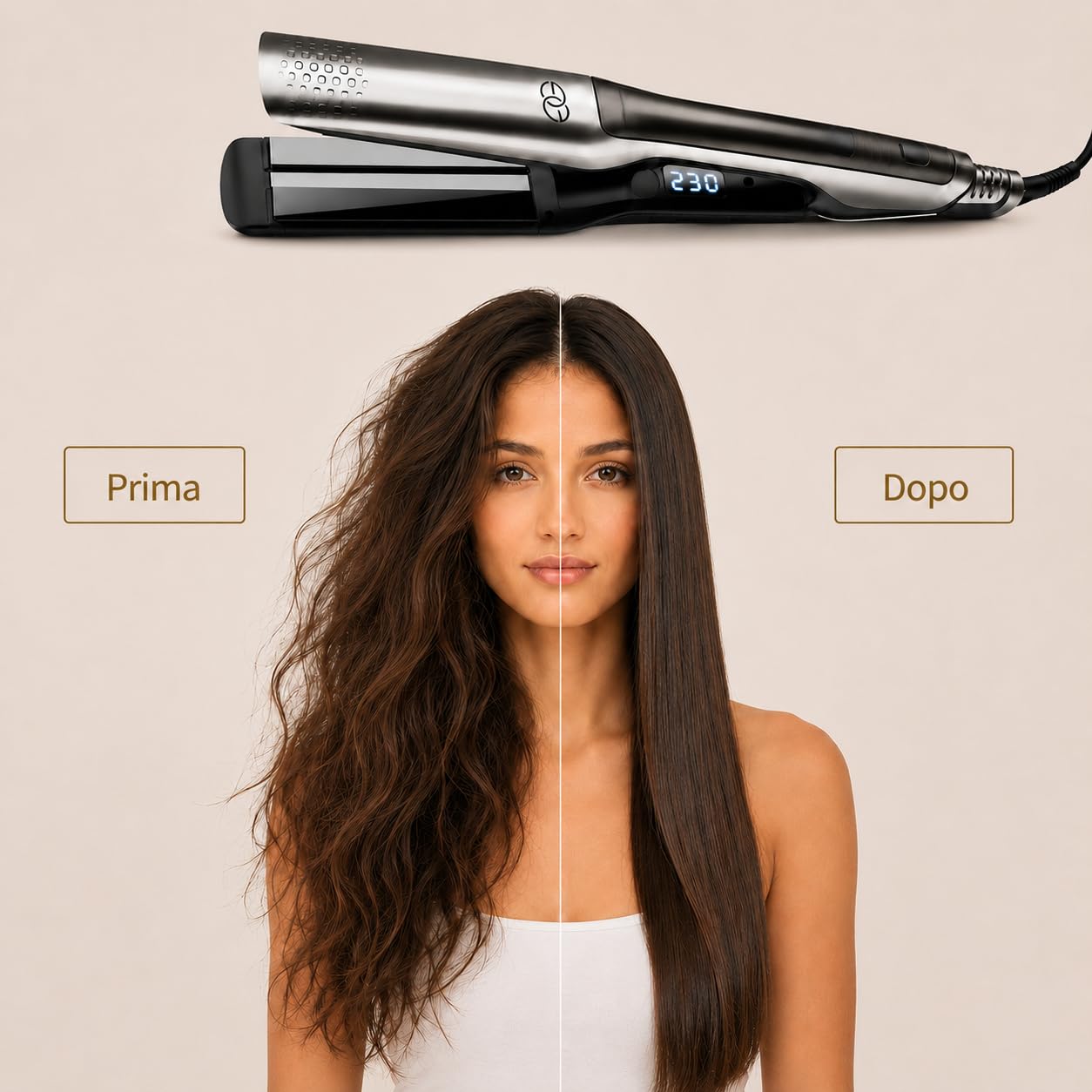 Piastra per Capelli a Vapore, Golden Goods Steampod Platinum Edition per capelli lisci e ricci, Piastra capelli Professionale 2 in 1 Steampod, Vapore potente, 10 temperature a 230 Gradi