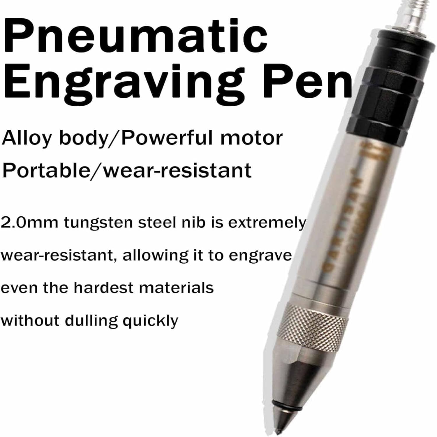 Penna per Incisione Pneumatica, Strumento per Incisione su Metallo Ad Aria Compressa, velocità 18000 Giri/min, con Punta in Carburo di Tungsteno da 2,0 Mm, Volume di Aspirazione 90 Psi, per