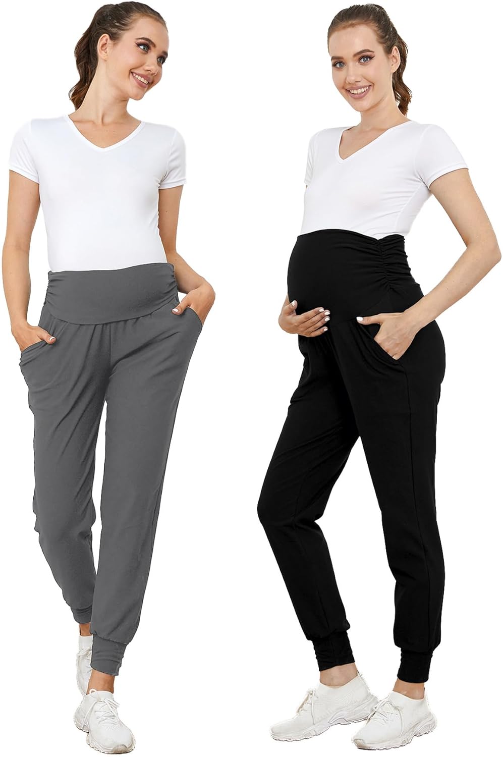 PARNIXS Maternity Two-Piece Set Basic Stretch Design with Pockets Soft Leggings for Active Moms Yoga Pants - Year-Round Wear