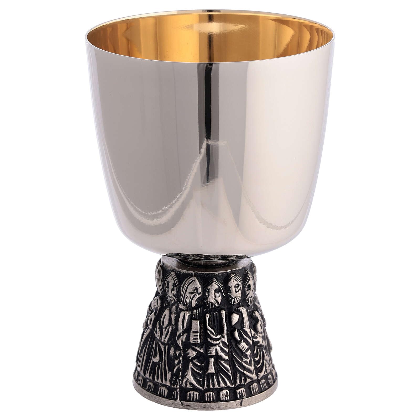 Holyart Cáliz copón Patena para ofrendas latón Plateado Base Relieve apóstoles, Ofertorio Patena