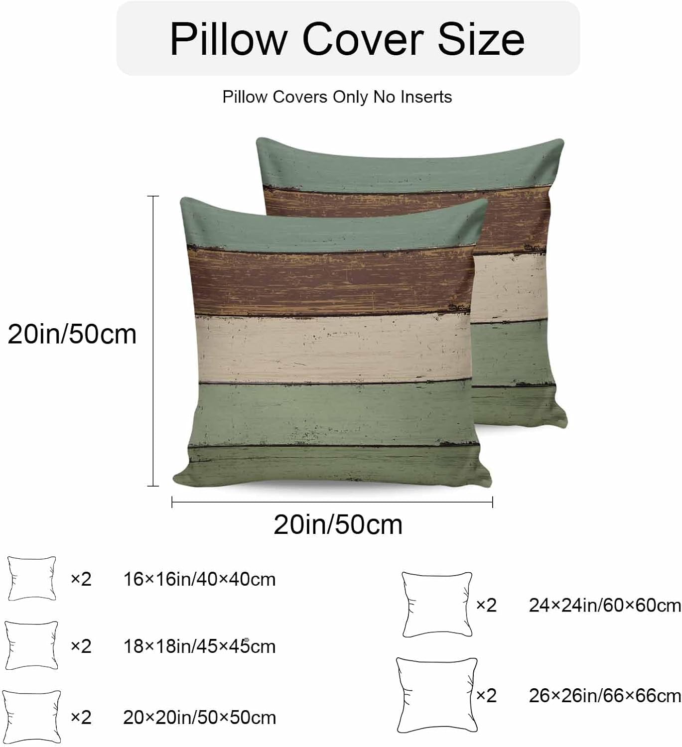 Vandarllin Outdoor Throw Pillow Covers 20X20 Set of 2 Waterproof Sage Green Brown Decorative Zippered Cushion Covers for Patio Furniture, Farmhouse Retro Rustic Barn Wood Texture Lumbar Pillowcases
